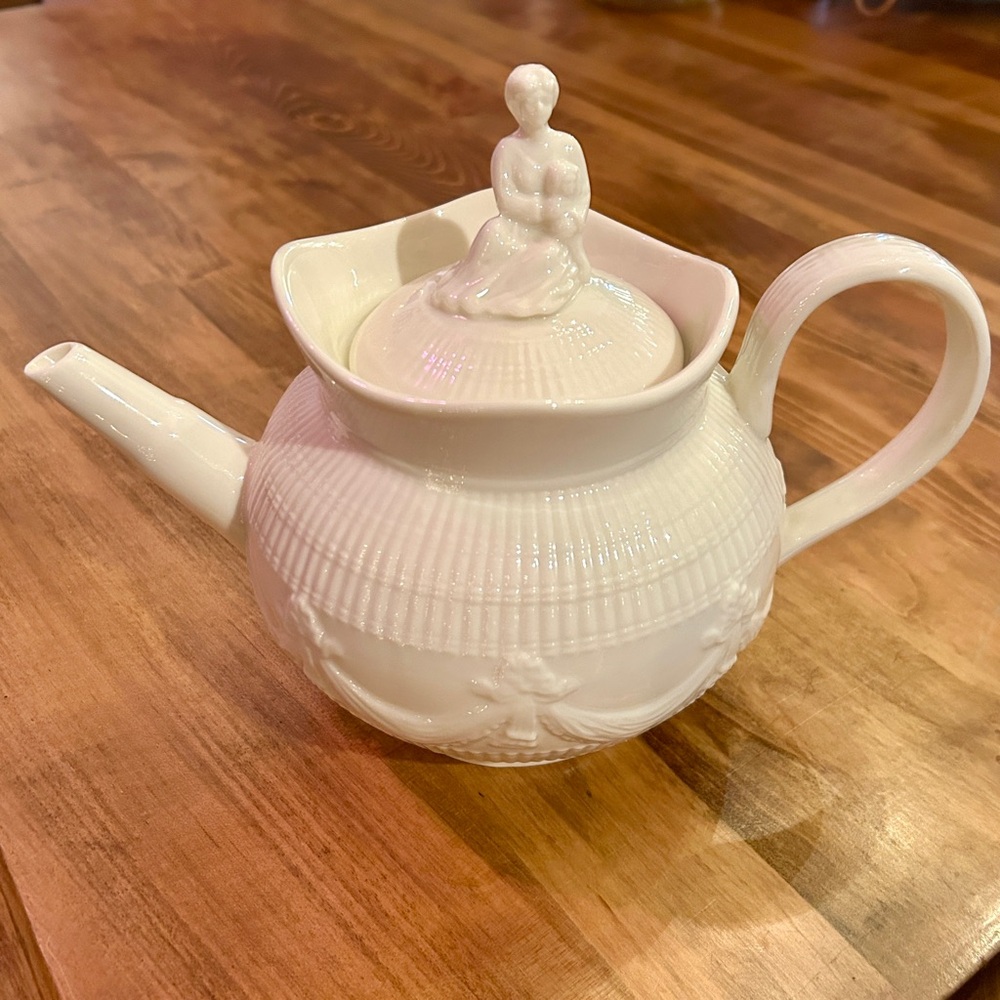 Vintage Godinger White Teapot - Sculptured Mother & Child